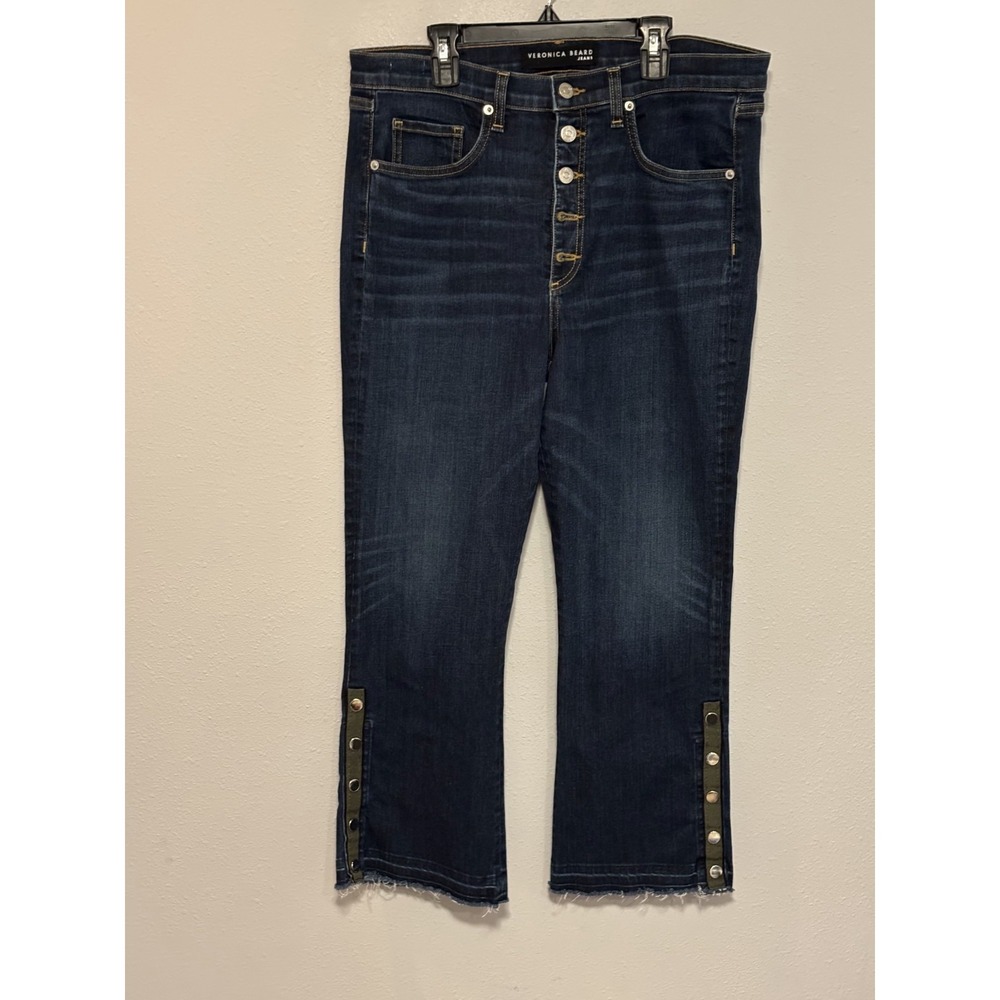 Veronica Beard Vintage Style Jeans Women's Sz 32 Carolyn 10" Boot Side Snaps - Picture 2 of 9